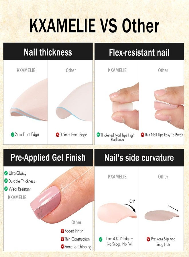 KXAMELIE White Press on Nails Medium Square, Soft Gel Fake Nails Short Coffin, Glossy Full Cover Acrylic Nails Press on with Nail Glue, Reusable Glue on Nail for Women, Easy to Apply, 28 Pcs - Image 5
